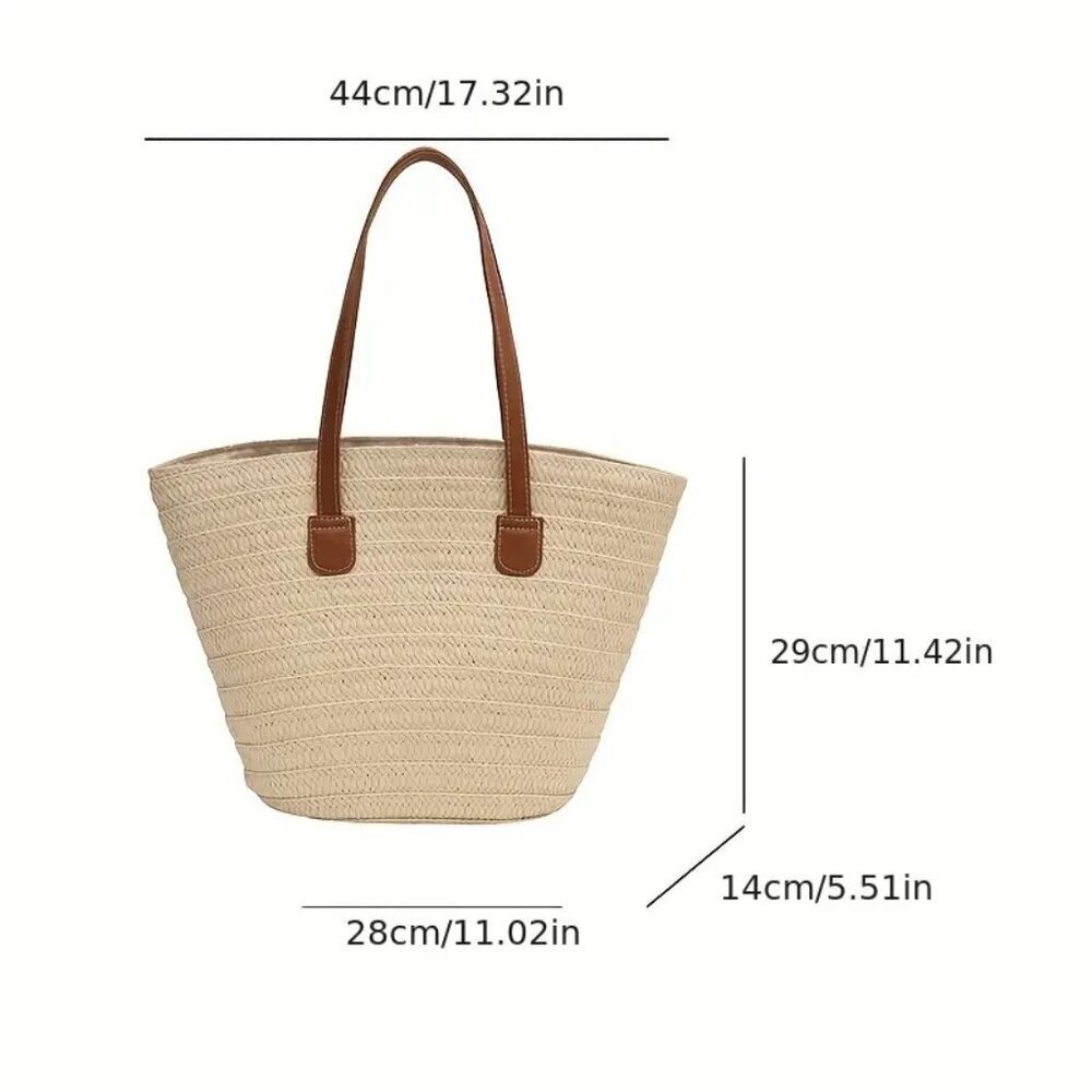 Travel Passions -Khaki Woven Straw Tote Bag - Picture 2 of 7